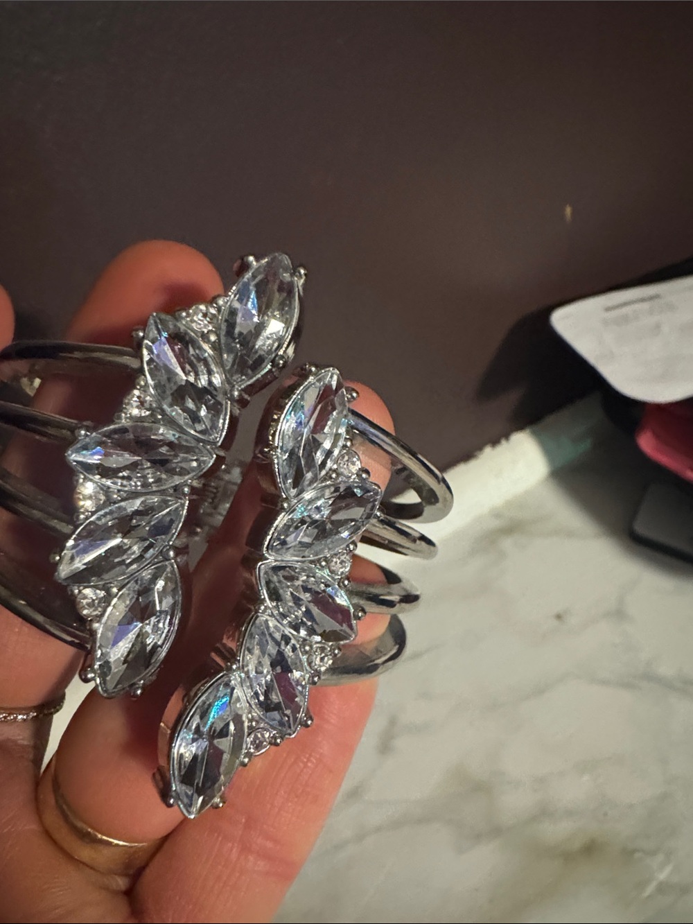Crystal Leaf Statement Cuff Bracelet - Silver